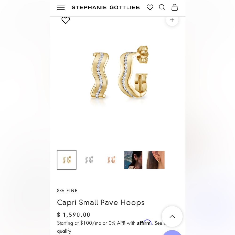 Stephanie Gottlieb Capri Small Pave Hoops 14k YG